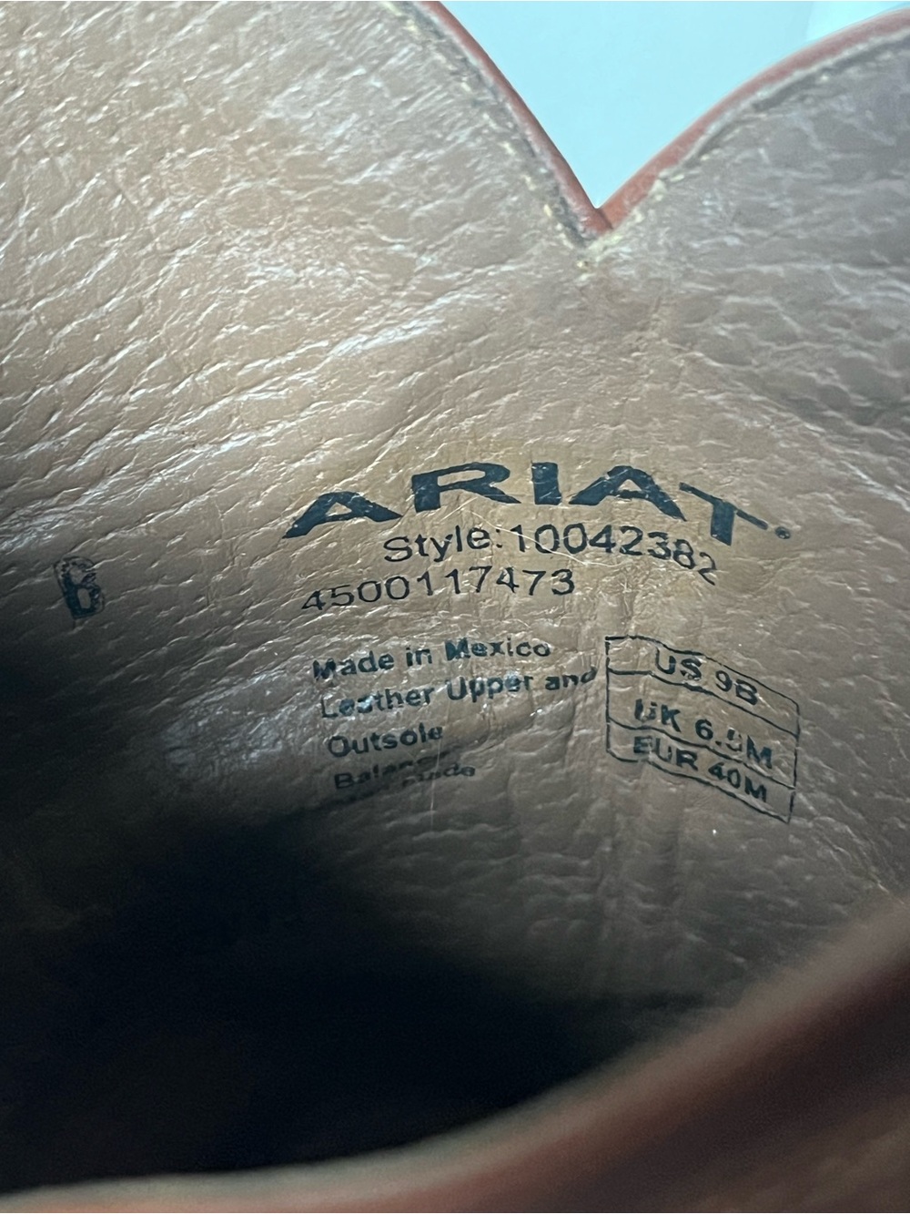 Ariat Brown Leather Boot Interior with Branded Insole - Picture 6 of 6